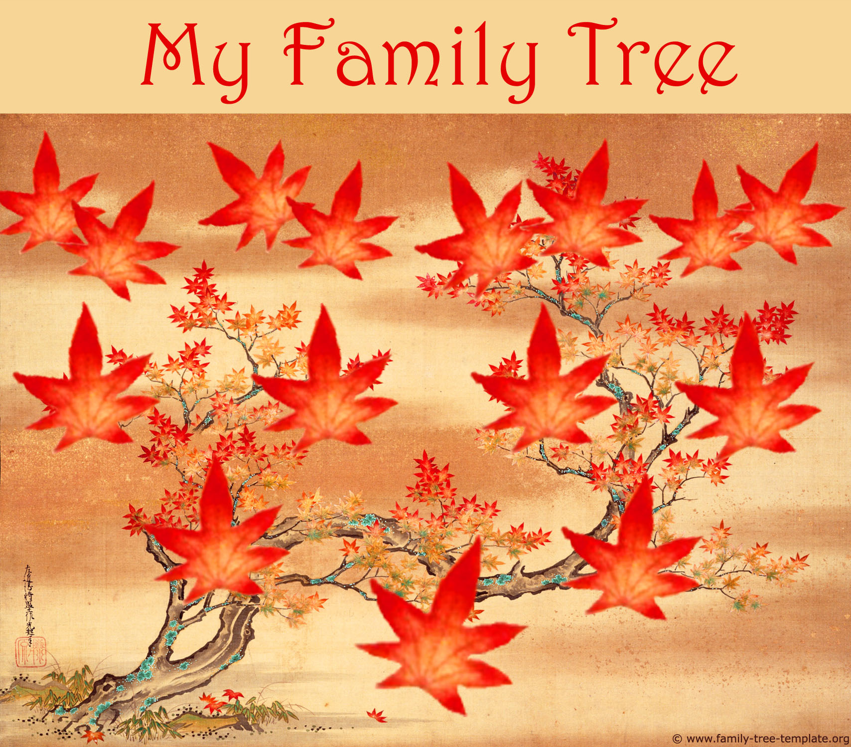 Family tree template in old Japanese style.